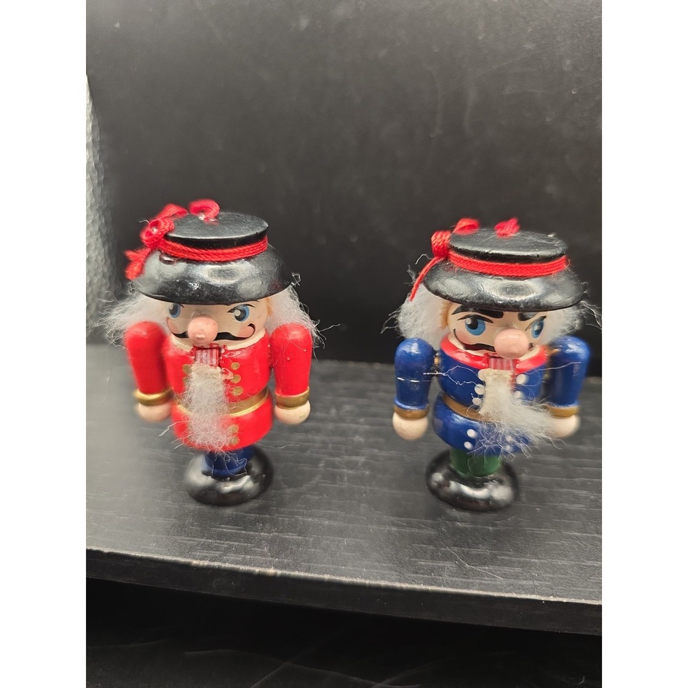 Vintage Nutcracker Christmas Ornaments 2.5" Wood Soldiers‎ Set Of 2